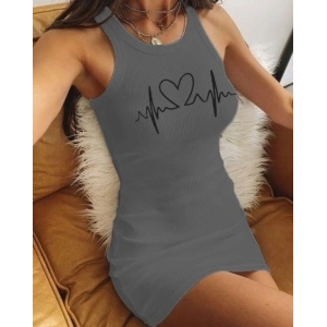 Ritim Kalp Baskılı Sıfır Kol Kaşkorse Elbise