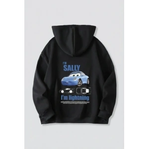 Sevgililer Günü Özel Kapüşonlu Araba Baskılı Oversize Sweatshirt - Siyah