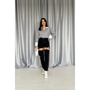 Siyah Askılı İki Parça Jeans Pantolon