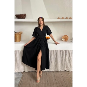 Siyah Müslin Uzun Elbise