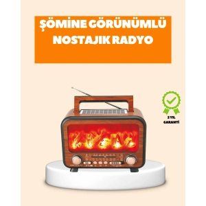 Şömine Alev Işıklı Solar Bluetooth Hoparlör – 7W Güçlü Ses, FM Radyo