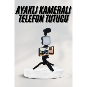 Telefon Tutucu Led Işıklı Kumandalı Mikrofon Telefon Vlog Video Kayıt