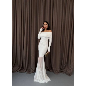 Tül Detaylı Straplez Elbise