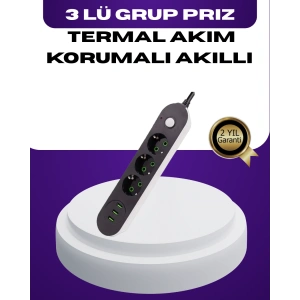 USB Yuvalı Anahtarlı Üçlü Priz 2 Metre Kablolu
