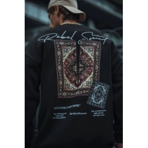 Uzun Kol Bisiklet Yaka Baskılı SweatShirt - Siyah
