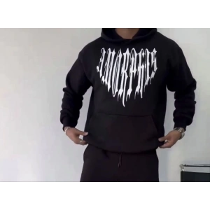 Uzun Kol Kapşonlu Baskılı SweatShirt - Siyah