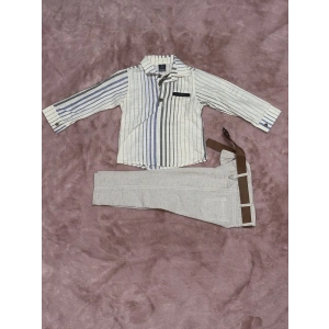 1-6 yaş gömlek pantolon kemerli erkek çocuk alt üst takım keten bej