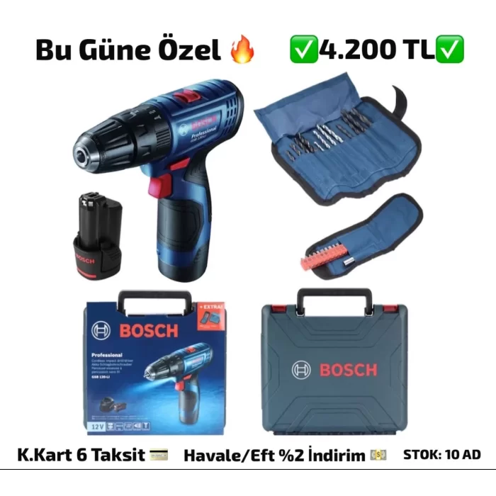 Bosch Professional GSB 120-LI 2x2Ah Akülü Darbeli Delme/Vidalama + 23 Parça Set