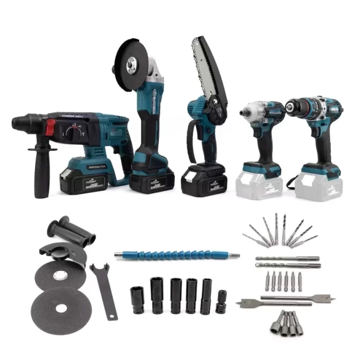 Chelıkbeı Akülü 5-Li Set Darbeli Vidalama & Torklu & Taşlama & Hilti & Zincirli Testere 3x5Ah