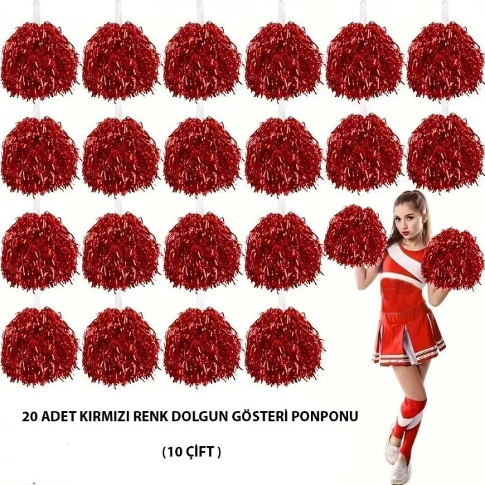 10 Çift ( 20 Adet ) Kırmızı Renk 23 Nisan 19 Mayıs 29 Ekim Okul Gösteri Ponponları
