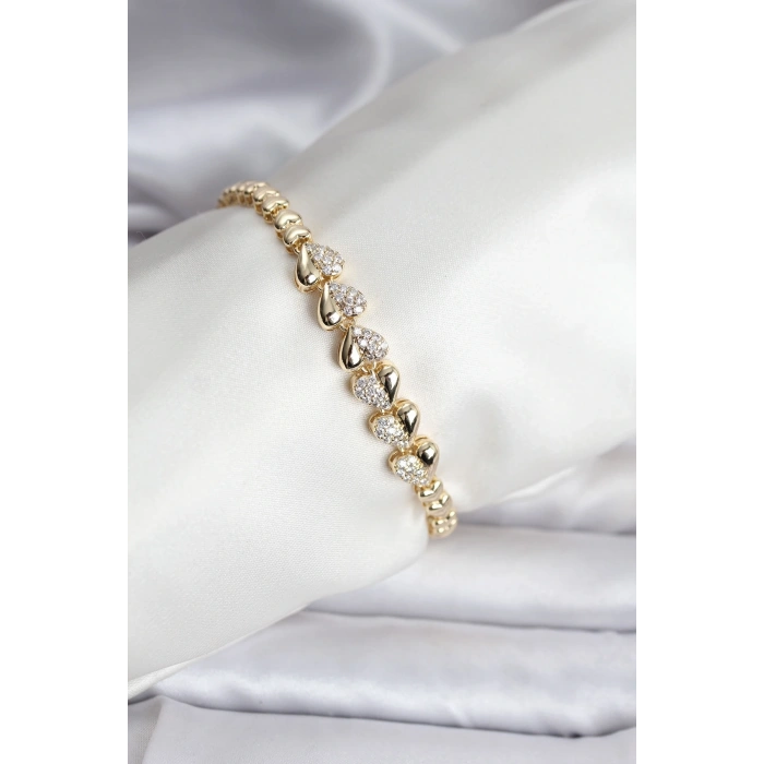 14K Gold Renk Kaplama Kalp Model CM Kadın Bileklik