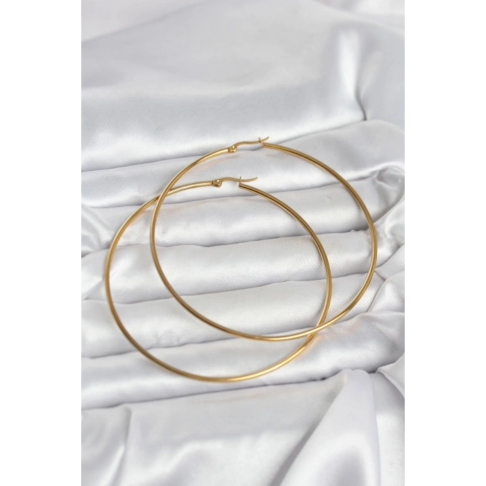 316L Çelik Gold Renk 80 mm Kadın Halka Küpe
