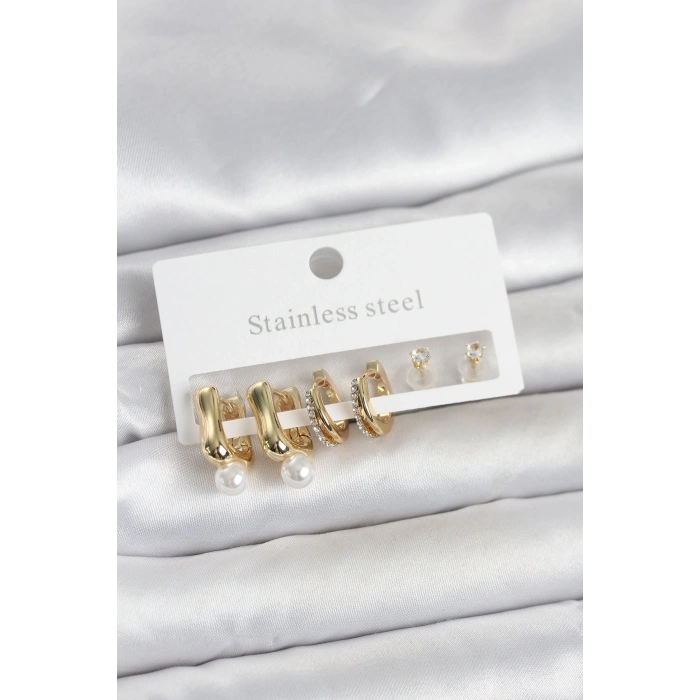 316L Çelik Gold Renk Kadın Küpe Seti