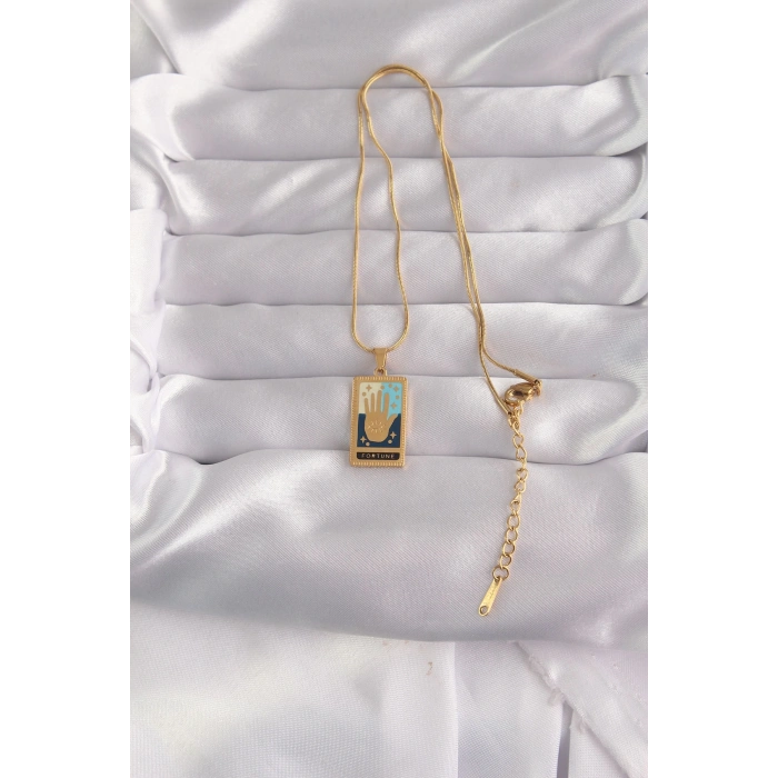 316L Çelik Gold Renk Karışık Mineli El Figür Tarot Kolye
