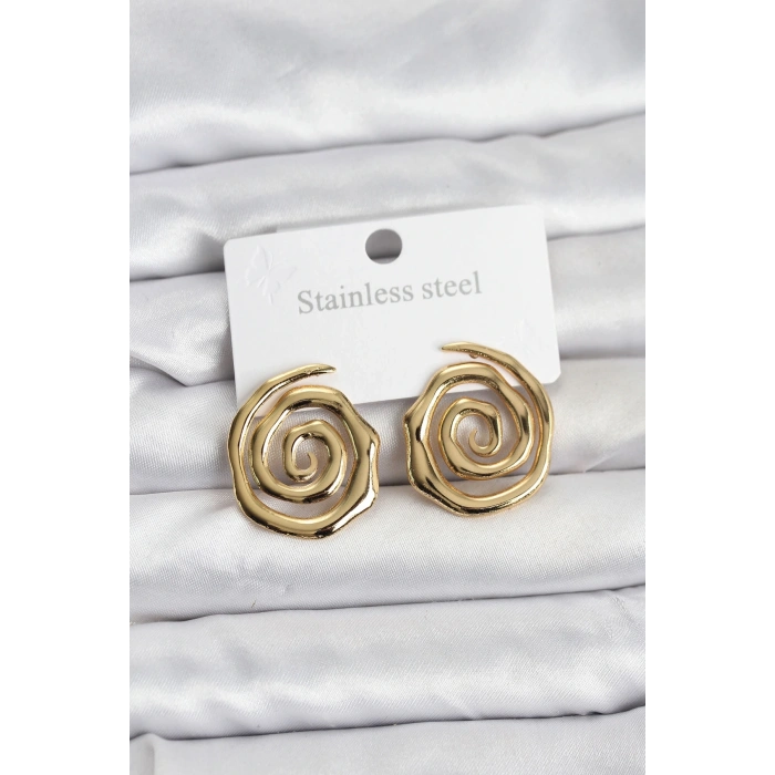 316L Çelik Gold Renk Sarmal Model Kadın Küpe