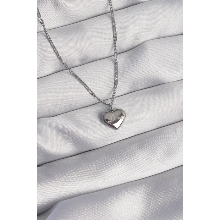 316L Çelik Gümüş Renk Kalp Model Love Kolye