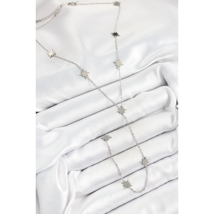 316L Çelik Kutup Yıldızı Figürlü Y Model Gümüş Renk Kadın Kolye