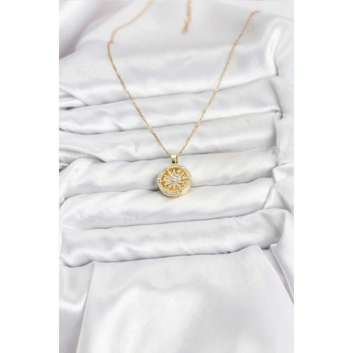 316L Çelik Zincir Gold Renk Kutup Yıldızı Kapaklı Model Kadın Kolye