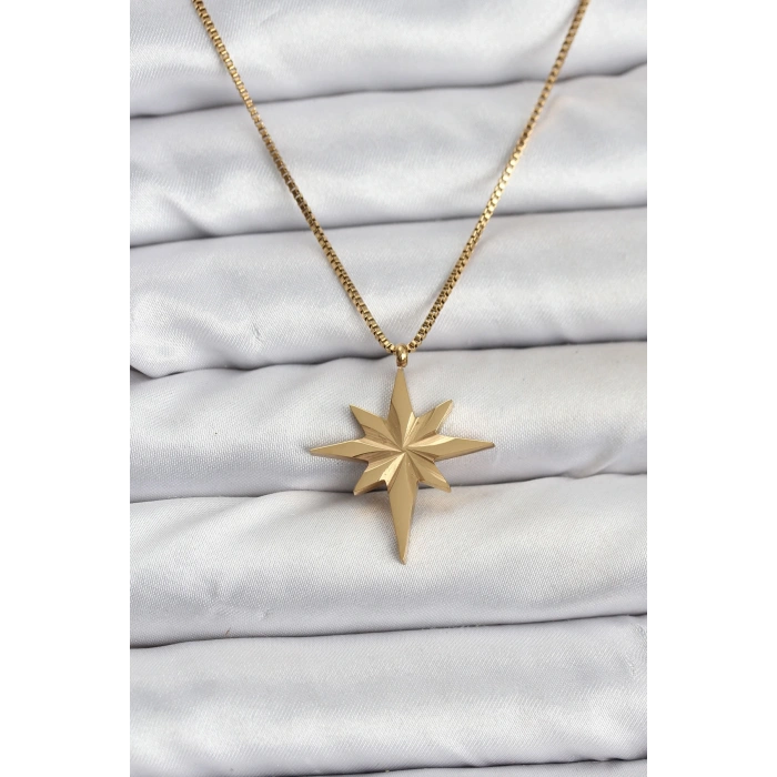 316L Çelik Zincir Gold Renk Kutup Yıldızı Model 60 cm Zincir Kadın Kolye
