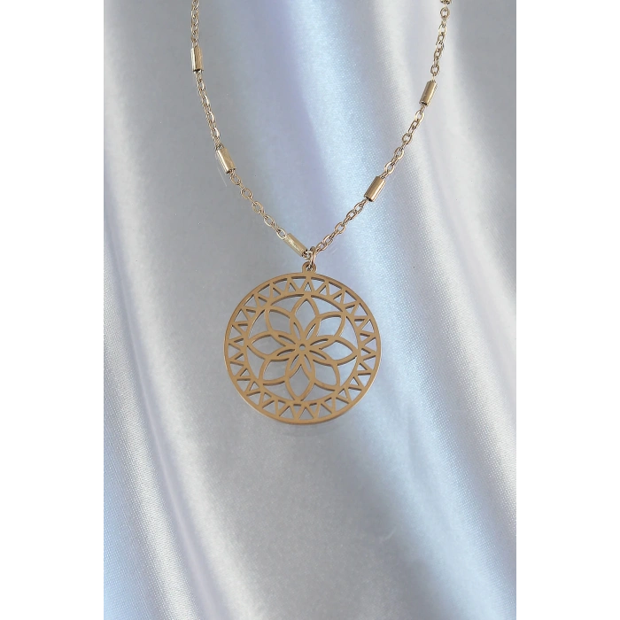 316L Çelik Zincir Gold Renk Lotus Model Kolye