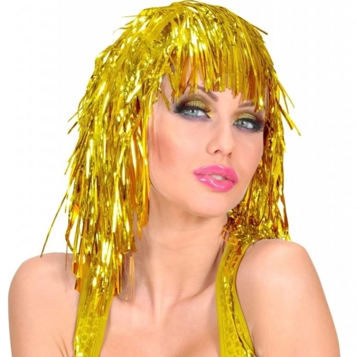 Altın Sarısı Işıltılı Metalize Parti Peruğu