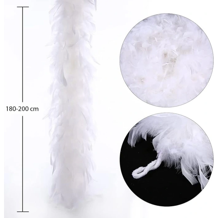 Beyaz Renk Kabarık Kalın Otriş Boa Tüy 6 Cm Genişlik 180-200 Cm Uzunluk