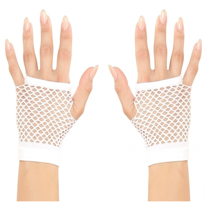 Beyaz Renk Kısa Boy Fileli Örgü Eldiven