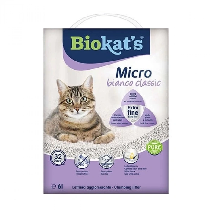 Biokats Micro Bianco Classic Kokusuz Topaklanan Doğal Kedi Kumu 1 Adet 6 Lt
