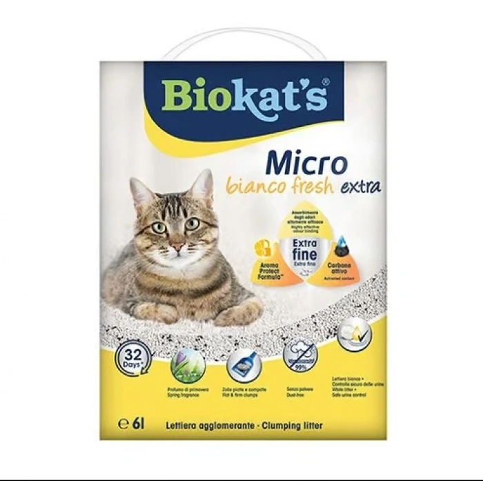 Biokats Micro Fresh Extra Bahar Kokulu Aktif Karbonlu Topaklanan Doğal Kedi Kumu 1 Adet 6 Lt