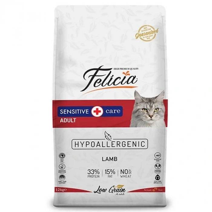 Felicia Düşük Tahıllı Hipoalerjenik Kuzu Etli Yetişkin Kedi Maması 12 Kg