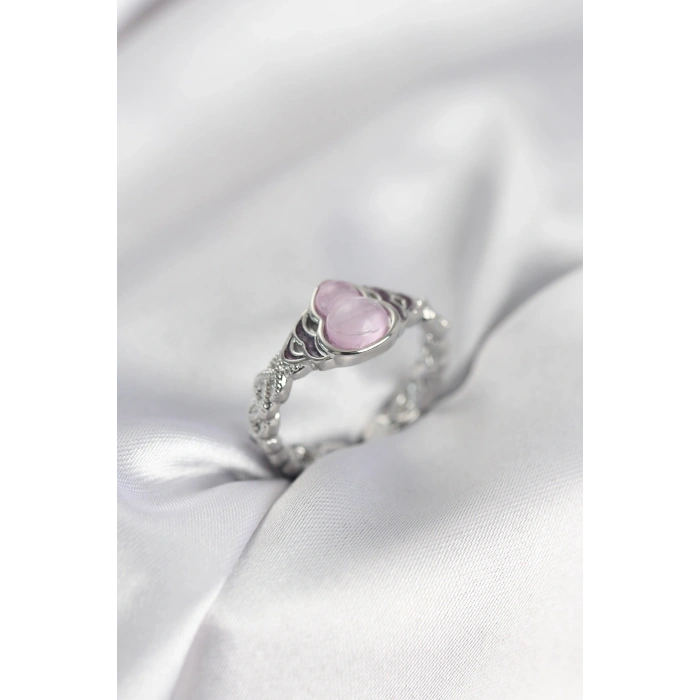 Gümüş Renk Pembe Damla Model Kadın Yüzük