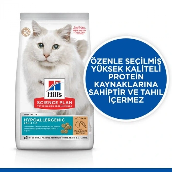 Hills Science Plan Hypoallergenic Yumurtalı ve Böcekli Tahılsız Yetişkin Kedi Maması 1.5 Kg