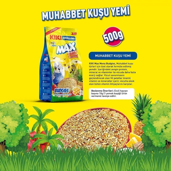 Kiki Excellent Max Menu Ballı Muhabbet Kuşu Yemi 500 Gr