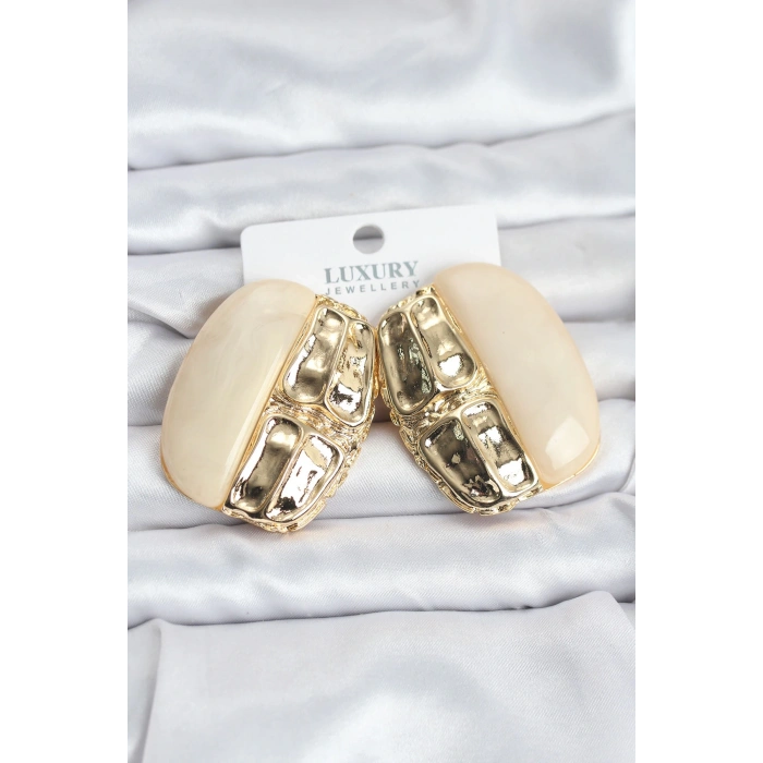 Krem Renk Pirinç Vintage Kadın Küpe