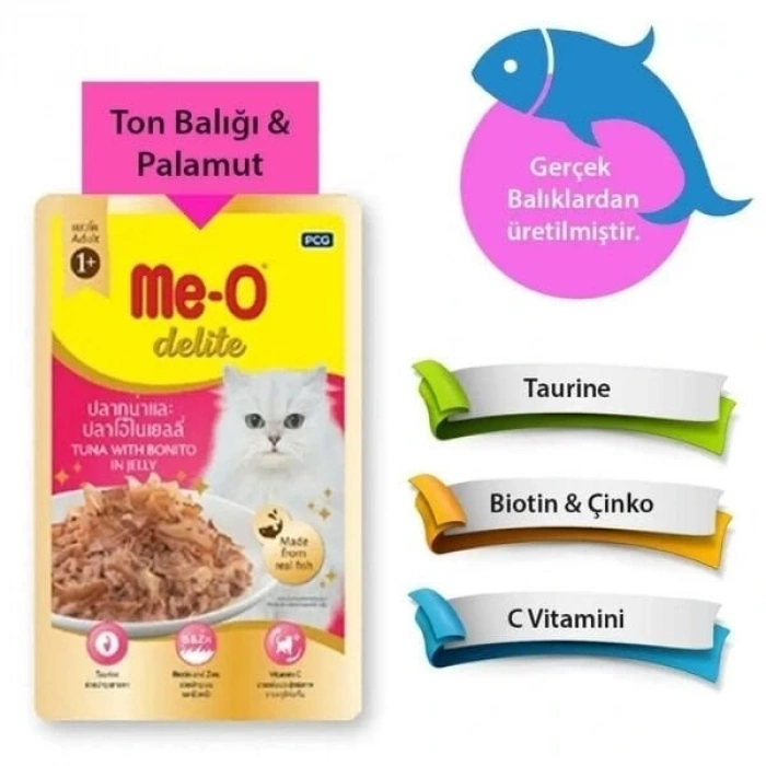 Meo Delite Palamut ve Ton Balıklı Pouch Yetişkin Konserve Kedi Maması 1 Adet 70 Gr