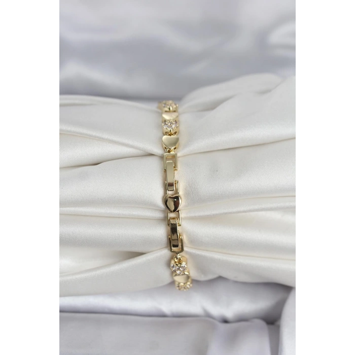 Pirinç Gold Renk Kalpli Model Kadın Bileklik