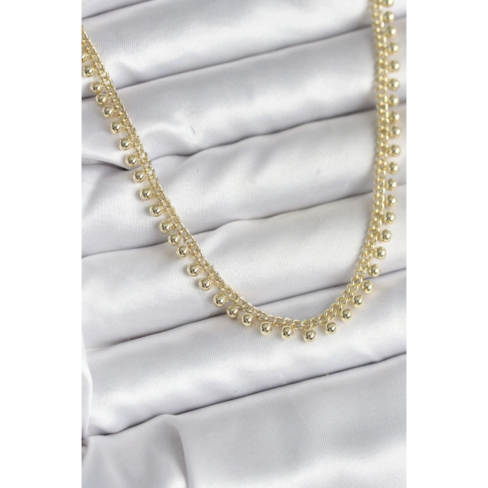 Pirinç Gold Renk Sıralı Topçuk Model Kadın Kolye