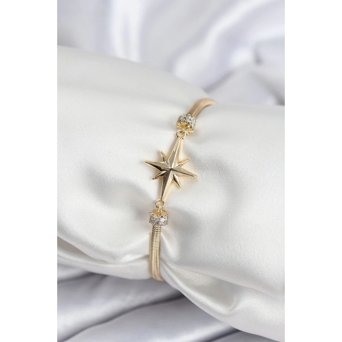 Pirinç VIP Seri Gold Renk Kutup Yıldızı Model Kadın Bileklik