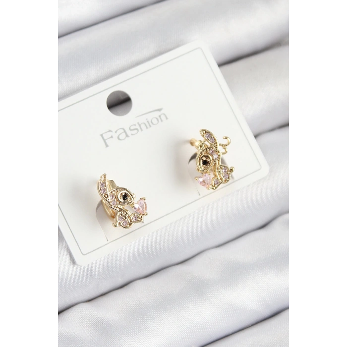 Pirinç Zirkon Taşlı Ceylan Model Gold Renk Çocuk Küpe