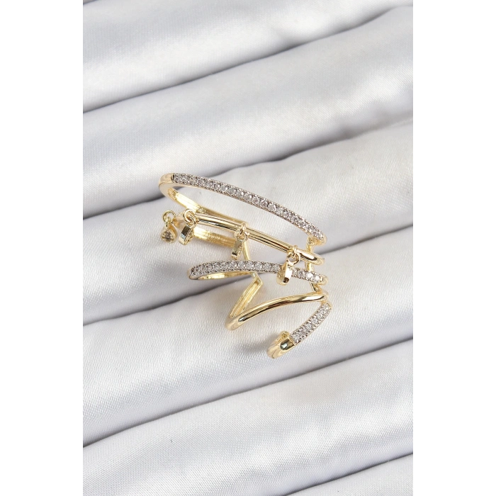 Pirinç Zirkon Taşlı Sıkıştırma Sağ Kıkırdak Gold Renk Kadın Küpe