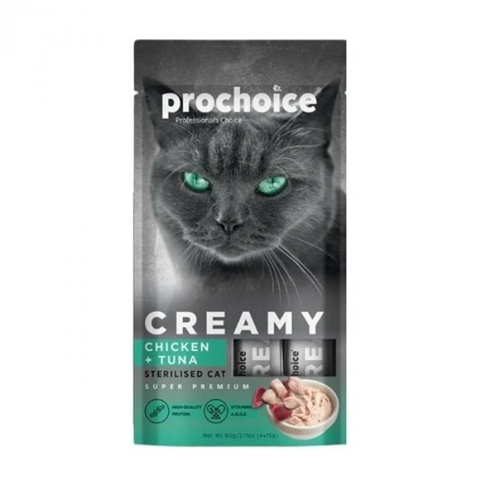 Prochoice Creamy Tavuklu ve Ton Balıklı Sıvı Kedi Ödül Maması 1 Adet 4x15 Gr