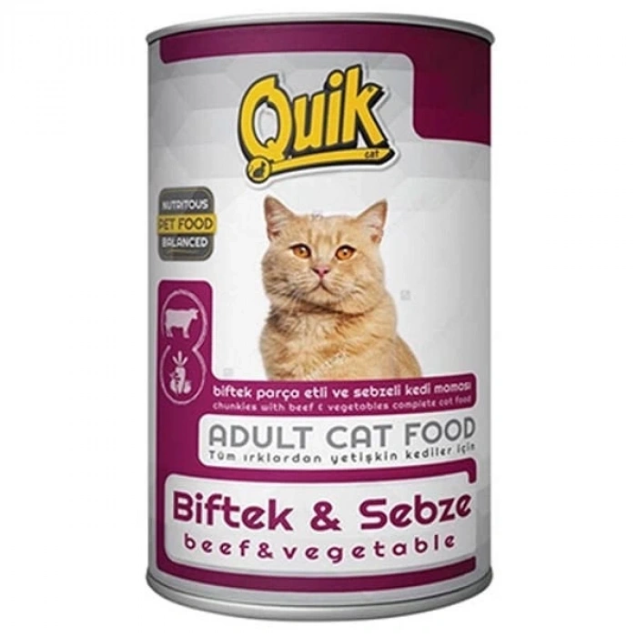 Quik Biftek ve Sebzeli Yetişkin Konserve Kedi Maması 1 Adet 415 Gr