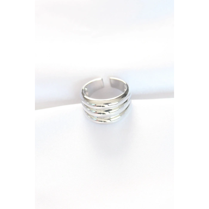 Silver Renk Ayarlanabilir Çizgili Bombe Yüzük