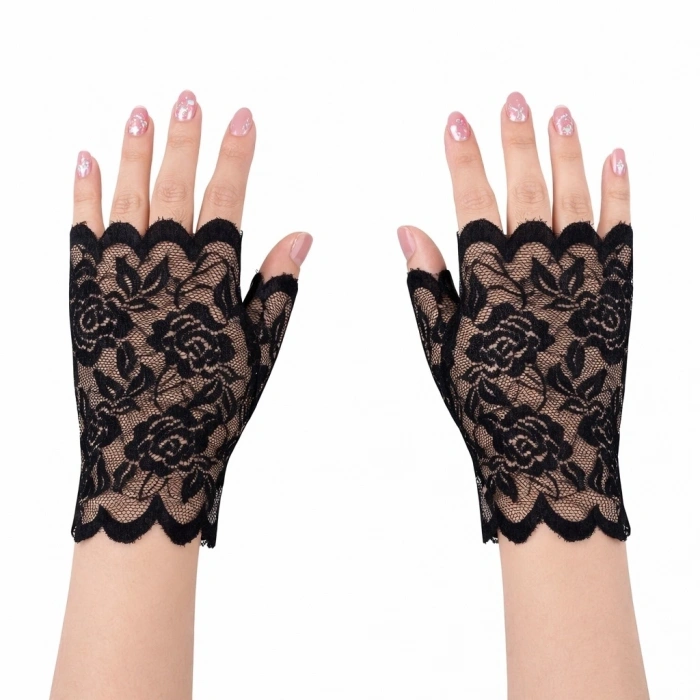 Siyah Dantel Parmaksız Kısa Eldiven