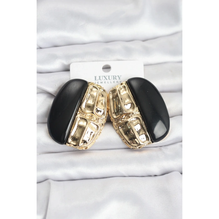 Siyah Renk Pirinç Vintage Kadın Küpe