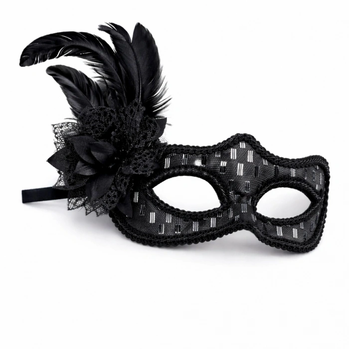 Siyah Tüylü Balo Maskesi Kadın Parti Aksesuarı