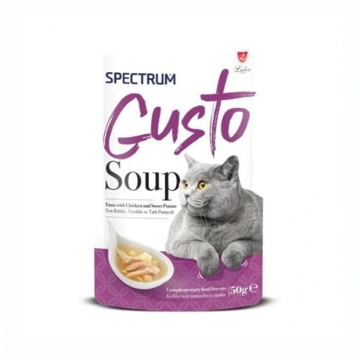 Spectrum Gusto Soup Ton Balıklı Tavuklu ve Tatlı Patatesli Kedi Çorbası 1 Adet 50 Gr