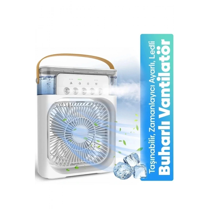 Taşınabilir Işıklı 5 Spreyli Vantilatör Buzlu Buharlı Vantilatör Mini Fan Nemlendirici