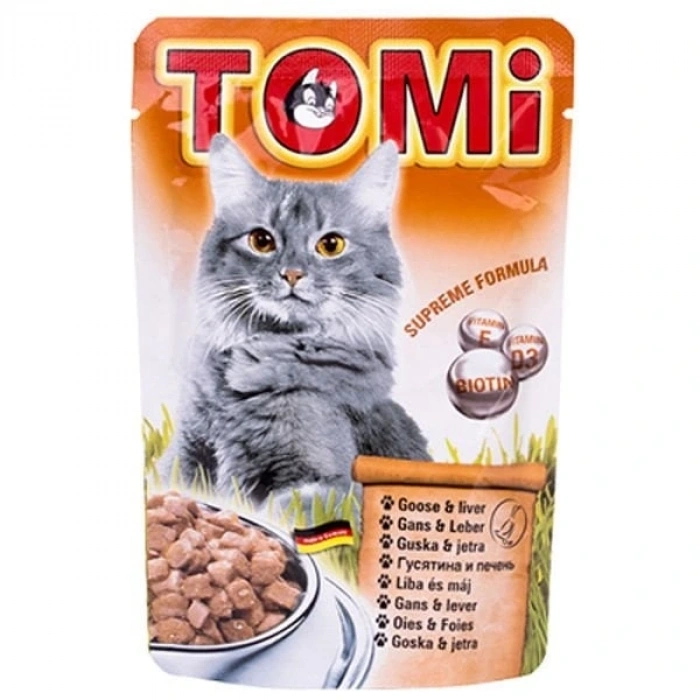 Tomi Kaz Eti ve Ciğerli Pouch Yetişkin Konserve Kedi Maması 100 Gr 1 Adet