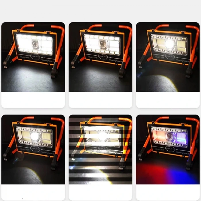 Wt-734 P70 Led Solar Panel Şarjlı Taşınabilir Projektör (176 Smd + Yan Led)